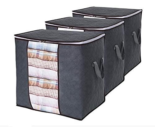 Clothes Storage Bag 90L Large Capacity Organizer with Reinforced Handle Thick Fabric for Comforters, Blankets, Bedding, Foldable with Sturdy Zipper, Clear Window