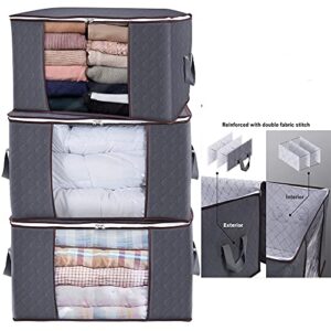 Clothes Storage Bag 90L Large Capacity Organizer with Reinforced Handle Thick Fabric for Comforters, Blankets, Bedding, Foldable with Sturdy Zipper, Clear Window