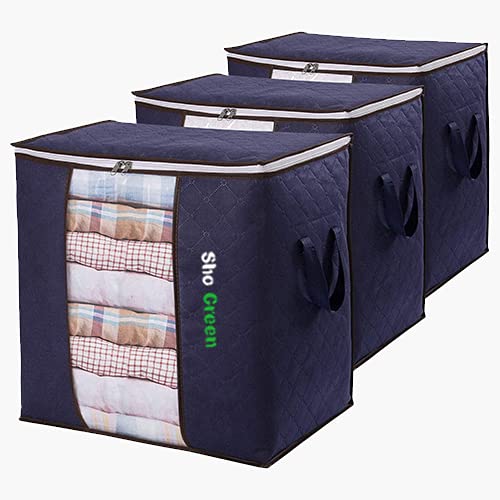 Clothes Storage Bag 90L Large Capacity Organizer with Reinforced Handle Thick Fabric for Comforters, Blankets, Bedding, Foldable with Sturdy Zipper, Clear Window