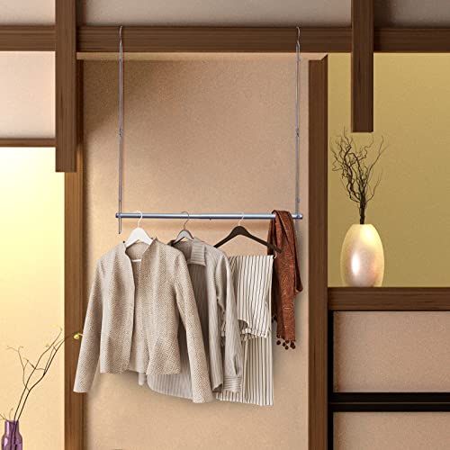 Exsun 2pcs Closet Rod for Hanging Clothes Adjustable Double Hanging Closet Rod Closet Bar Closet Systems Closet Brackets with Rod Holder