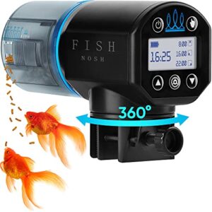 fishnosh automatic fish feeder for aquarium - new generation 2023, auto food dispenser with timer for small tank, big aquariums & pond - battery-operated feeders for goldfish, koi, & more on weekend