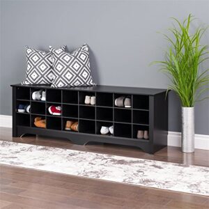 Pemberly Row 60" Contemporary Shoe Cubby Bench in Black