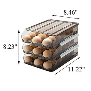 Egg Holder for Refrigerator Auto Scrolling Organizer Plastic Stackable Storage Container Reusable Clear Tray Box Basket Bin Lid Drawer Carrier Keeper(3 Layer)