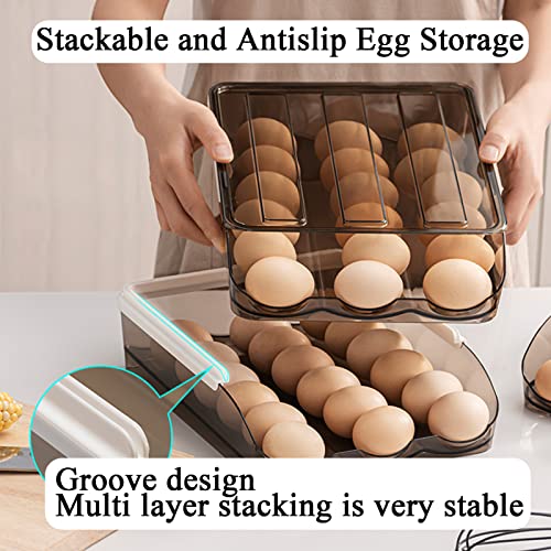 Egg Holder for Refrigerator Auto Scrolling Organizer Plastic Stackable Storage Container Reusable Clear Tray Box Basket Bin Lid Drawer Carrier Keeper(3 Layer)