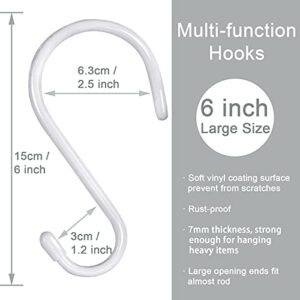 6 Inch White S Hooks, Large Vinyl Coated S Hooks Heavy Duty Non Slip Metal Closet Rod Hooks for Hanging Plants Outdoor Lights Jeans Clothes Bags Pot Pan Cups Tools - 4 Pack