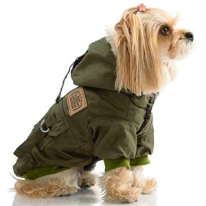 hollypet dog coat dog jacket pet hoodie pet outdoor jacket warm plaid vest winter cold weather dog apparel for small medium large dogs furry collar, green, m