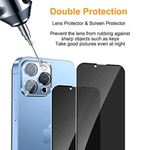 Pehael [2+2 Pack] iPhone 13 Pro Privacy Screen Protector with Camera Lens Protector Full Coverage Anti-Spy Tempered Glass Film 9H Hardness Upgrade Edge Protection Easy Installation Bubble Free [6.1 inch]