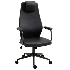 vinsetto high-back executive office chair, ergonomic leather computer desk chair with adjustable height, removable headrest and 360 swivel wheels, deep grey