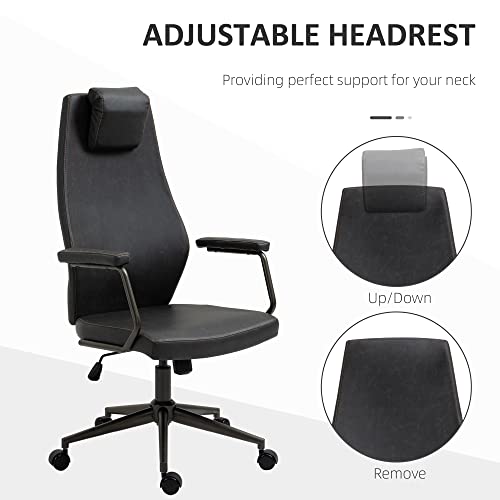 Vinsetto High-Back Executive Office Chair, Ergonomic Leather Computer Desk Chair with Adjustable Height, Removable Headrest and 360 Swivel Wheels, Deep Grey