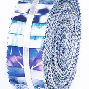 Soimoi 40Pcs Tie Dye Print Precut Fabrics Strips Roll Up 1.5x42inches Cotton Jelly Rolls for Quilting - Blue