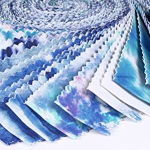 Soimoi 40Pcs Tie Dye Print Precut Fabrics Strips Roll Up 1.5x42inches Cotton Jelly Rolls for Quilting - Blue