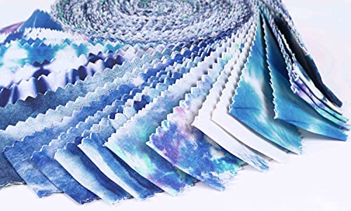 Soimoi 40Pcs Tie Dye Print Precut Fabrics Strips Roll Up 1.5x42inches Cotton Jelly Rolls for Quilting - Blue