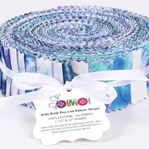 Soimoi 40Pcs Tie Dye Print Precut Fabrics Strips Roll Up 1.5x42inches Cotton Jelly Rolls for Quilting - Blue