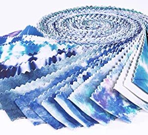 Soimoi 40Pcs Tie Dye Print Precut Fabrics Strips Roll Up 1.5x42inches Cotton Jelly Rolls for Quilting - Blue