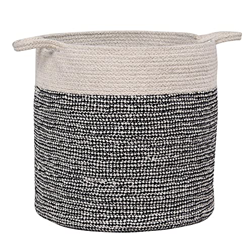 Super Area Rugs Farmhouse Plant Basket/Planter Multi Purpose Open Top Bin with Handles, Cotton Rope Basket, 8-inch, 10-inch and 12-inch Black & White