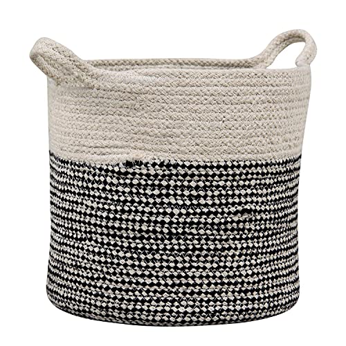 Super Area Rugs Farmhouse Plant Basket/Planter Multi Purpose Open Top Bin with Handles, Cotton Rope Basket, 8-inch, 10-inch and 12-inch Black & White