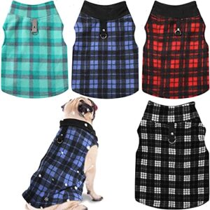 4 pieces winter fabric dog sweater with leash ring fleece vest dog pullover jacket warm pet dog clothes for puppy small dogs cat chihuahua boy (plaid pattern, m)