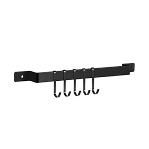 smarthom kitchen rail utensil rack with 5 hooks, black hanging utensils holder for pots and pans, kitchen utensils hanger 13.7 * 2.5 inch