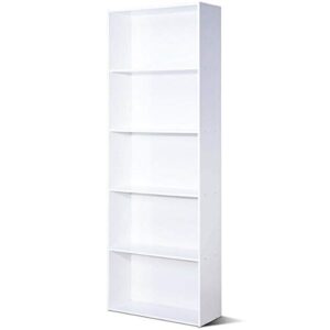 dortala bookcase 5-shelf multi-functional modern wood storage display open bookshelf for home office, white