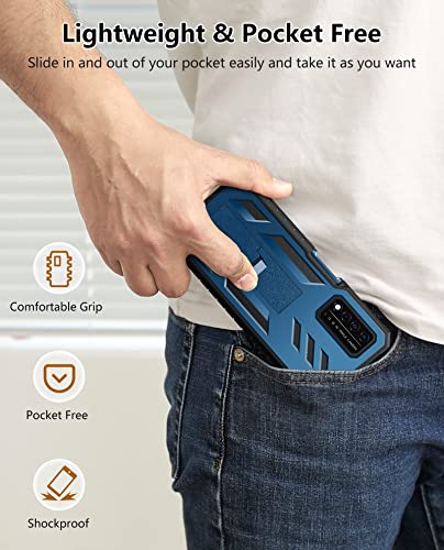 SOiOS for T-Mobile REVVL V Plus 5G Case: Built-in Screen Protector Kickstand Full Body Dual-Layer Protective Shockproof Heavy-Duty Military Grade Tough Rugged Phone Cover - Duck Blue