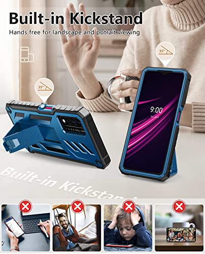 SOiOS for T-Mobile REVVL V Plus 5G Case: Built-in Screen Protector Kickstand Full Body Dual-Layer Protective Shockproof Heavy-Duty Military Grade Tough Rugged Phone Cover - Duck Blue