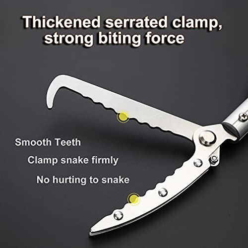 Surnuo 60 inch Heavy Duty Snake Tongs with Telescopic Pole Reptile Grabber Catcher Wide Jaw Handling Tool, Extra Flashlight & Non-slip Straps Included