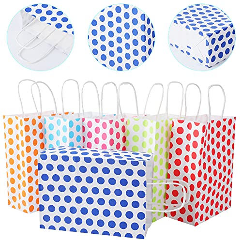 Jutoe 24pcs Kraft Paper Gift Bags,Recyclable Paper Shopping Bags with Handles,Dots Retail Bags,Birthday Party Bags,Souvenir Gift Bags