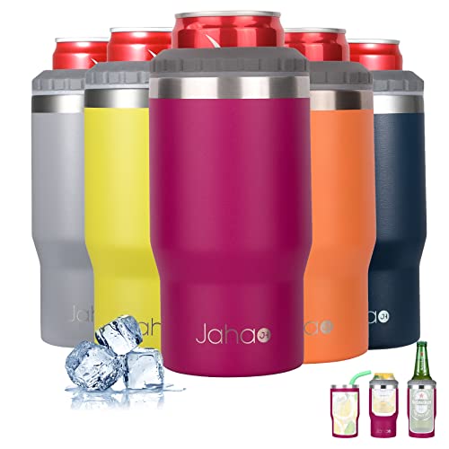 Jahao 4-in-1 Can Cooler, Stainless Steel Double-Wall Vacuum Insulated Beer Cooler/Can Holder/Slim Can Coolers for 12oz Cans, Slim Cans and Beer Bottles, or as a 14oz Coffee Mug