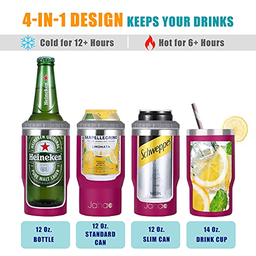 Jahao 4-in-1 Can Cooler, Stainless Steel Double-Wall Vacuum Insulated Beer Cooler/Can Holder/Slim Can Coolers for 12oz Cans, Slim Cans and Beer Bottles, or as a 14oz Coffee Mug