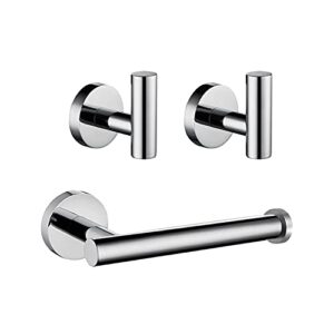 polished chrome bathroom hardware set 3 pieces sus304 stainless steel round wall mounted set including toilet paper holder, robe towel hooks,bathroom accessories kit