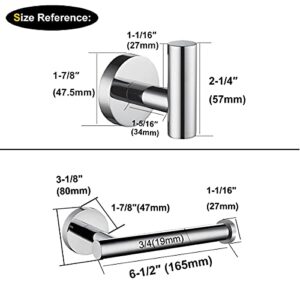 Polished Chrome Bathroom Hardware Set 3 Pieces SUS304 Stainless Steel Round Wall Mounted Set Including Toilet Paper Holder, Robe Towel Hooks,Bathroom Accessories Kit