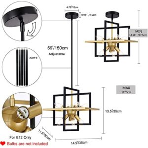 Yasince Small Metal Lantern Chandeliers, 8-Light Modern Geometric Pendant Light Fixture, Industrial Black and Champagne Gold Hanging Chandelier for Living Room Kitchen Island Foyer Hallway Farmhouse