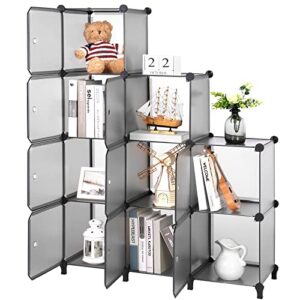anwbroad cube storage organizer, 9-cube modular diy book shelf with doors, closet clothes organizer, plastic storage cubbies cabinet for living room bedroom office gray ulcs09hm