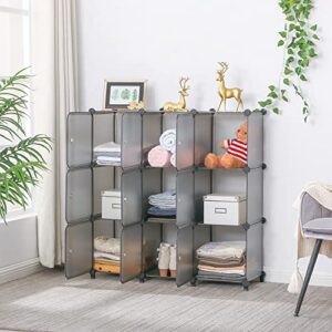 ANWBROAD Cube Storage Organizer, 9-Cube Modular DIY Book Shelf with Doors, Closet Clothes Organizer, Plastic Storage Cubbies Cabinet for Living Room Bedroom Office Gray ULCS09HM