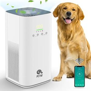 petnf 2021 air purifier for pet dander hair odor and home allergies,upgraded wifi app remote control,mute air cleaner odor eliminators in bedroom living room,anti-tilt,42w low power,400cadr,560-1200ft²