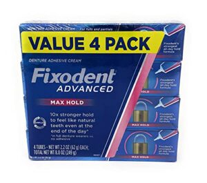fixodent advanced max hold denture adhesive, 2.2 oz (pack of 4)