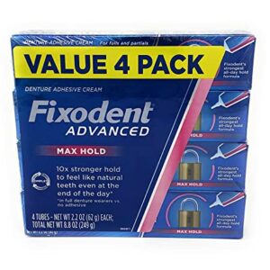 Fixodent Advanced Max Hold Denture Adhesive, 2.2 oz (Pack of 4)