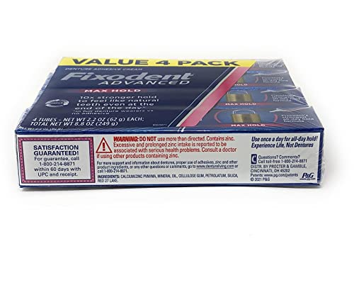 Fixodent Advanced Max Hold Denture Adhesive, 2.2 oz (Pack of 4)