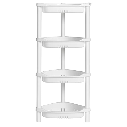 ELYKEN 4 Tier Shower Caddy Organizer Shelf Corner, 14.4 x 11.2 x 31.5 Inches, Rustproof, Plastic Shower Rack Stands for Inside Bathroom, Bathtub, Shower pan, White