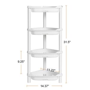 ELYKEN 4 Tier Shower Caddy Organizer Shelf Corner, 14.4 x 11.2 x 31.5 Inches, Rustproof, Plastic Shower Rack Stands for Inside Bathroom, Bathtub, Shower pan, White