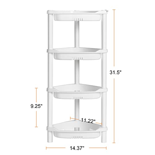 ELYKEN 4 Tier Shower Caddy Organizer Shelf Corner, 14.4 x 11.2 x 31.5 Inches, Rustproof, Plastic Shower Rack Stands for Inside Bathroom, Bathtub, Shower pan, White