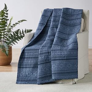 levtex - tolteca - quilted throw - 50x60in. - global stripe - navy and blue - reversible pattern - cotton fabric