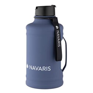 navaris half gallon water bottle with handle - single-walled 74 oz (2.2l) stainless steel water jug - large reusable metal drinking bottle for sports