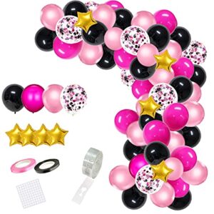 rose red black pink balloon garland arch kit - 113 pcs rose red balloons hot pink black pink balloons for princess birthday engagement bridal & baby shower bachelorette mean girls party decorations