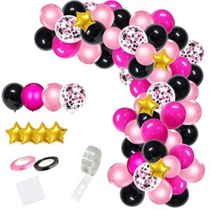 Rose Red Black Pink Balloon Garland Arch Kit - 113 PCS Rose Red Balloons Hot Pink Black Pink Balloons for Princess Birthday Engagement Bridal & Baby Shower Bachelorette Mean Girls Party Decorations