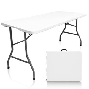 bi-fold plastic folding table, 5 ft folding table, plastic portable tables for dining parties card picnic camping, granite white