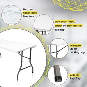 Bi-Fold Plastic Folding Table, 5 FT Folding Table, Plastic Portable Tables for Dining Parties Card Picnic Camping, Granite White