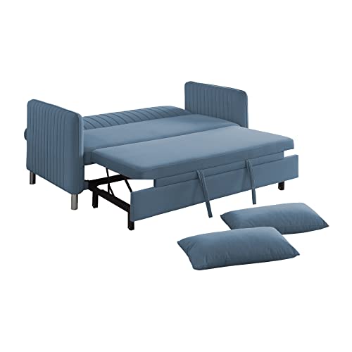 Lexicon Oakhill Velvet Convertible Studio Sofa with Pull-Out Bed, 72" W, Blue