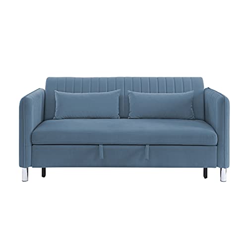 Lexicon Oakhill Velvet Convertible Studio Sofa with Pull-Out Bed, 72" W, Blue