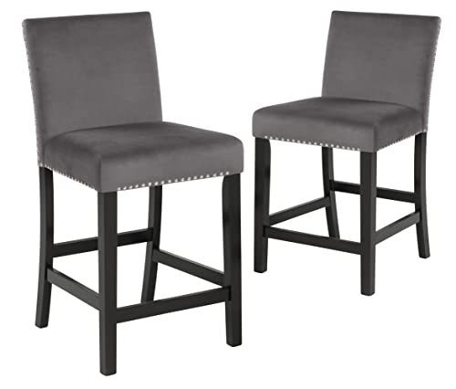 New Classic Furniture Celeste Gray Velvet Upholstered Dining Side Accent Chair, Set of 2